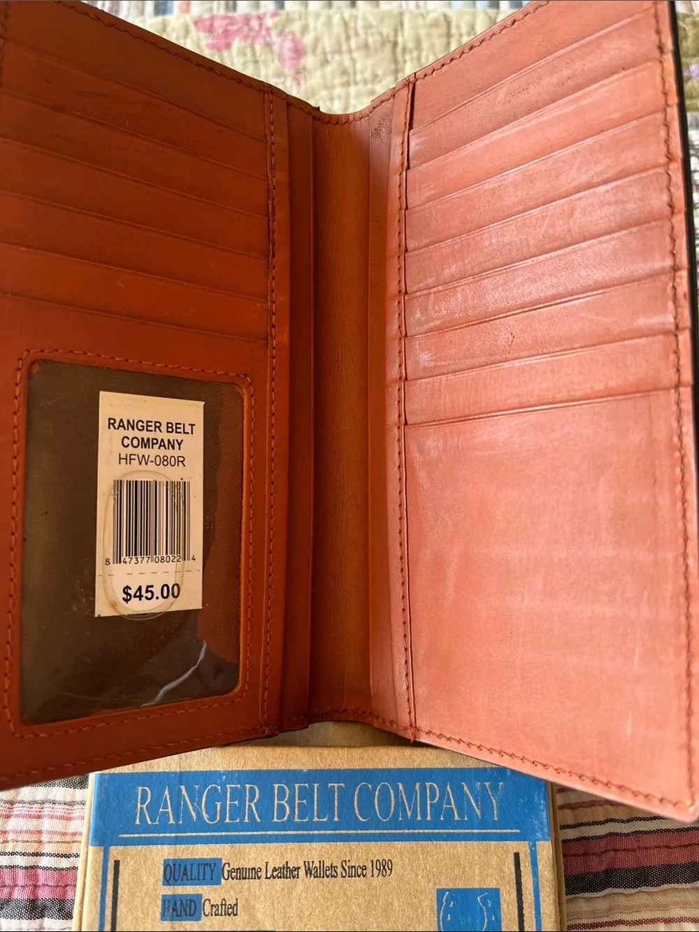 Men’s Brown Leather Wallet with Red Beaded Inlay